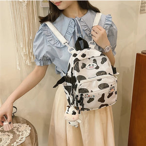 Cow Backpack with Pendants Small Casual Daypack Shopping Travel Bag