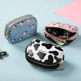 Cow Pattern Coin Purse Card Wallet Double Pocket Zipper Key Bag