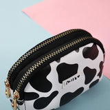 Cow Pattern Coin Purse Card Wallet Double Pocket Zipper Key Bag
