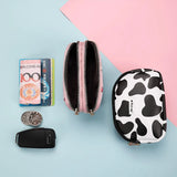 Cow Pattern Coin Purse Card Wallet Double Pocket Zipper Key Bag