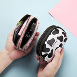 Cow Pattern Coin Purse Card Wallet Double Pocket Zipper Key Bag