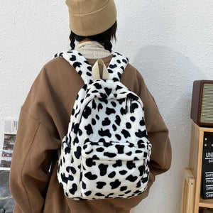 Cow Plush Backpack For Women Large Capacity School Bag