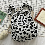 Cow Plush Backpack For Women Large Capacity School Bag