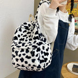Cow Plush Backpack For Women Large Capacity School Bag