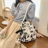 Cow Print Backpack with Pendants Small Rucksack