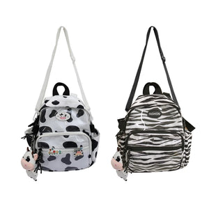 Cow Print Backpack with Pendants Small Rucksack