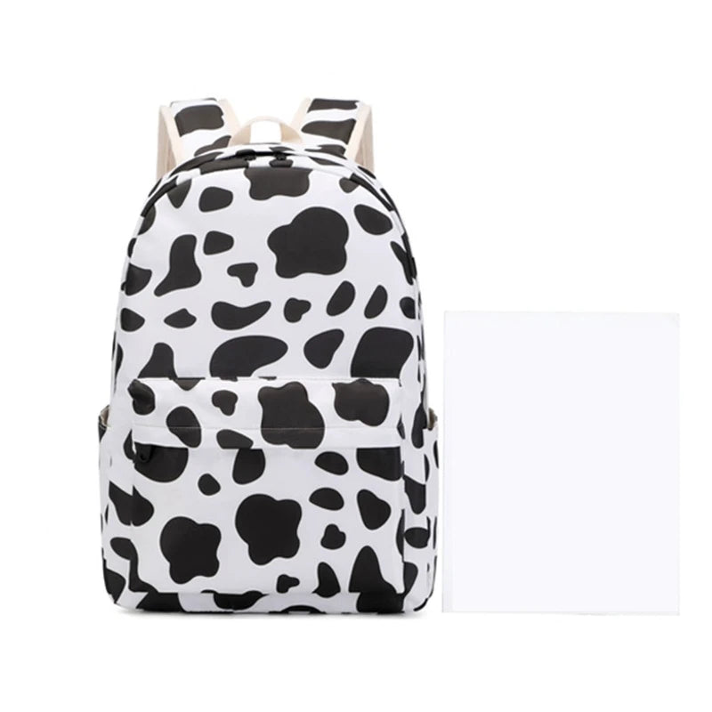 Cow Print School Backpack for Teens Laptop Daypack Set