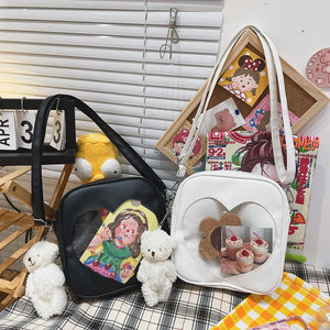 Crossbag PU Square Bag Ladies Love Itabag Transparent Heart Anime Lolita Bag
