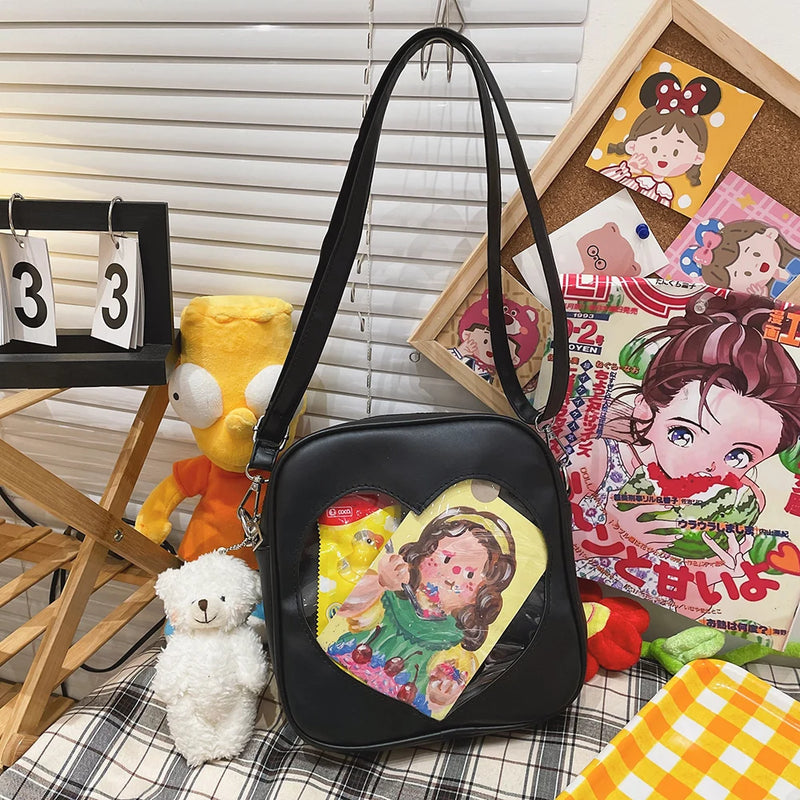 Crossbag PU Square Bag Ladies Love Itabag Transparent Heart Anime Lolita Bag