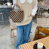 Corduroy Plaid Shoulder Bag Retro Style Small Handbag for Women
