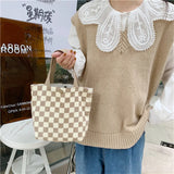 Corduroy Plaid Shoulder Bag Retro Style Small Handbag for Women