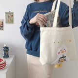 Women's Duck Embroidery Canvas Shoulder Bag Student School Tote Handbag