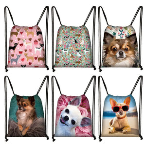 Chihuahua Print Drawstring Bag for Women, Teens & Girls