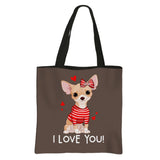 Chihuahua Print Reusable Shopping Bag Canvas Totes Handbag