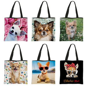 Chihuahua Print Reusable Shopping Bag Canvas Totes Handbag