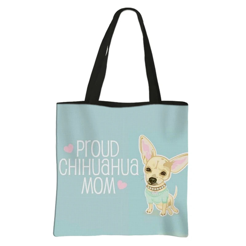 Chihuahua Print Reusable Shopping Bag Canvas Totes Handbag