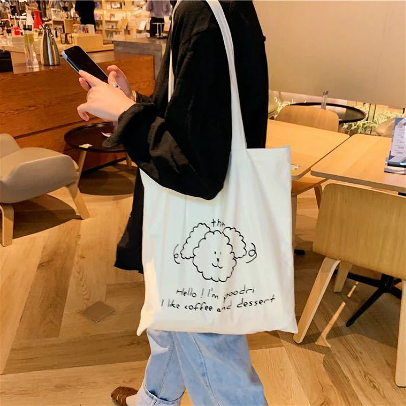 Dog Ladies Canvas Shoulder Bag Thin Cotton Women Eco Reusable Shopping Bags