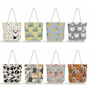Reusable Shoulder Shopping Bags, Cute Animal Beach Tote Handbag