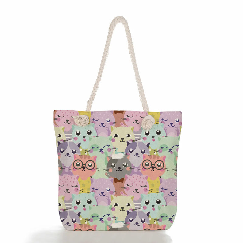 Reusable Shoulder Shopping Bags, Cute Animal Beach Tote Handbag