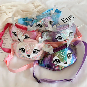 Elk Antlers Female Waist Bag Kids Fanny Pack Cartoon Pu Leather
