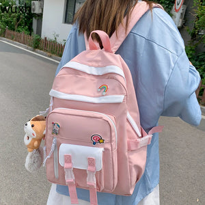Candy-colored Women's Backpack Multi-pocket Travel Bag Student School Backpack