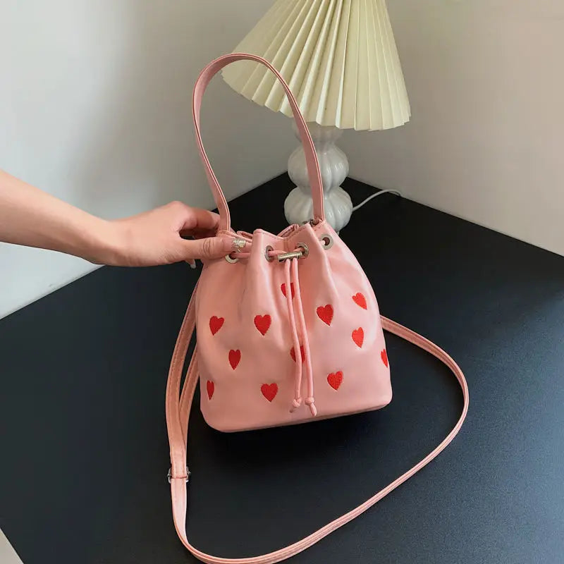 Peach Heart PU Leather Bucket Bag Women's Bag Wallet