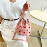Peach Heart Pu Leather Bucket Bag Women's Bag