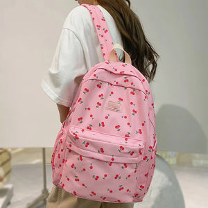 Floral Print Student Bag Girl Laptop Backpack
