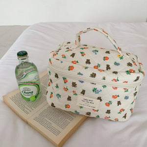 Floral Cosmetic Bag Quilted Large Makeup Box Women Zipper Beauty Case