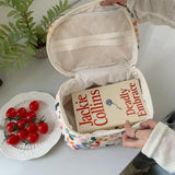 Floral Cosmetic Bag Quilted Large Makeup Box Women Zipper Beauty Case