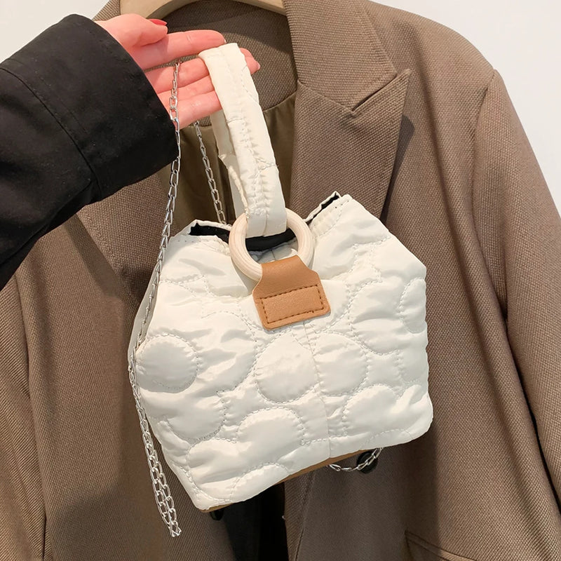 Flower Pattern Bucket Bag Women?s Handbag Purse Cotton Pad Small Tote Bag