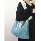Retro Y2K PVC Patent Leather Messenger Bag Large Capacity Tote Shoulder Purse