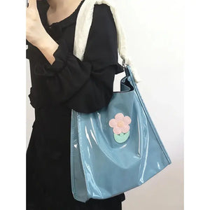 Retro Y2K PVC Patent Leather Messenger Bag Large Capacity Tote Shoulder Purse