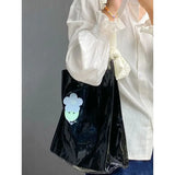 Retro Y2K PVC Patent Leather Messenger Bag Large Capacity Tote Shoulder Purse