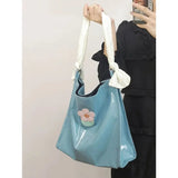 Retro Y2K PVC Patent Leather Messenger Bag Large Capacity Tote Shoulder Purse