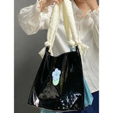 Retro Y2K PVC Patent Leather Messenger Bag Large Capacity Tote Shoulder Purse