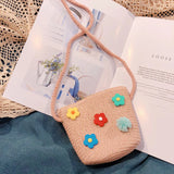 Flower Straw Bucket Bag Women Shoulder Messenger Woven Beach Travel Mini Purse