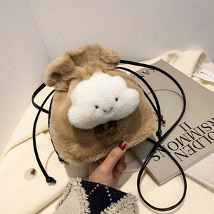 Fluffy Cloud Plush Bag Winter Women One Shoulder Bucket Bag