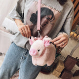 Fluffy Pig Bag Women Cartoon Pig Sling Bag Animal Pig Shaped Plush Shoulder Bag