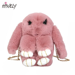 Cartoon Rabbit Chain Bag Fluffy Rabbit Fur Pompoms Sling Bag