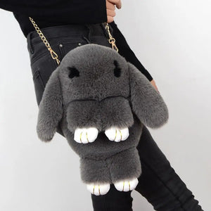 Fluffy Rabbit Fur Pompoms Chain Bag Women Cartoon Rabbit Sling Bag