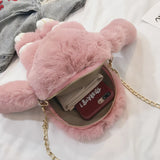 Cartoon Rabbit Chain Bag Fluffy Rabbit Fur Pompoms Sling Bag