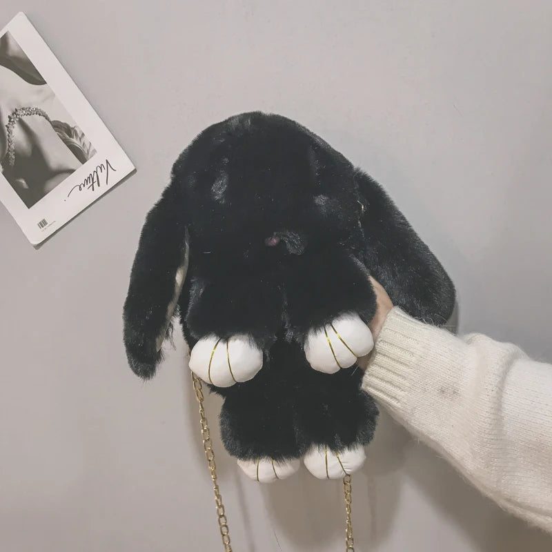 Cartoon Rabbit Chain Bag Fluffy Rabbit Fur Pompoms Sling Bag