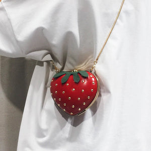 Strawberry Heart Shape Rivet Mini Chain Clutch Bag