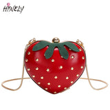 Strawberry Heart Shape Rivet Mini Chain Clutch Bag