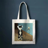 Funny Cat Print Shopper Bags High Capacity Canvas Tote Bag