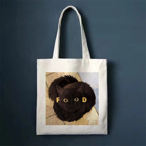 Funny Cat Print Shopper Bags High Capacity Canvas Tote Bag
