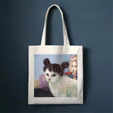 Funny Cat Print Shopper Bags High Capacity Canvas Tote Bag
