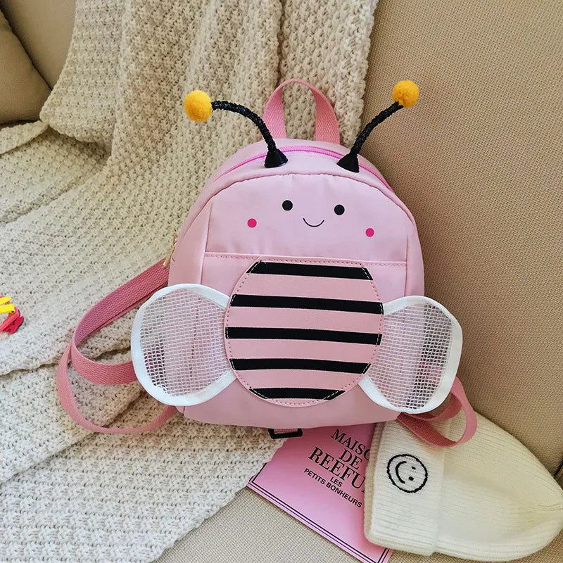 Girls Cotton Linen Backpack Children Honeybee Anti-lost Shoulder Bag