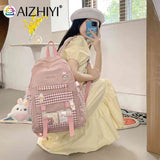 Girls Plaid Backpack Large Capacity School Bags for Teens